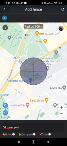 Nastavení virtuálního plotu